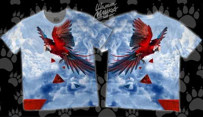 Футболки с полной запечаткой: птица попугай